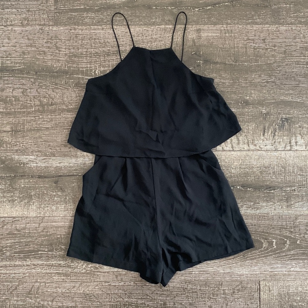 EXPRESS Black High-Neck Overlay Romper - Size 2